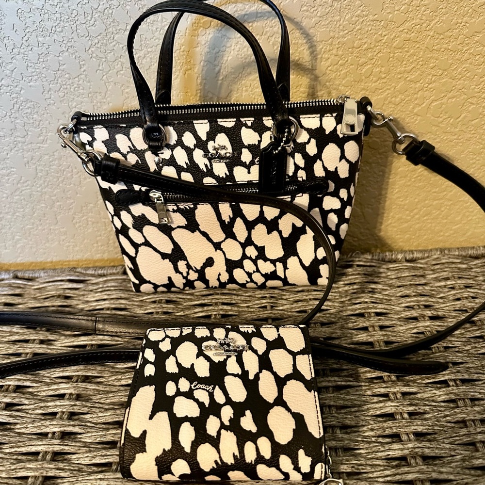 Coach Black and Cream Mini Satchel Set